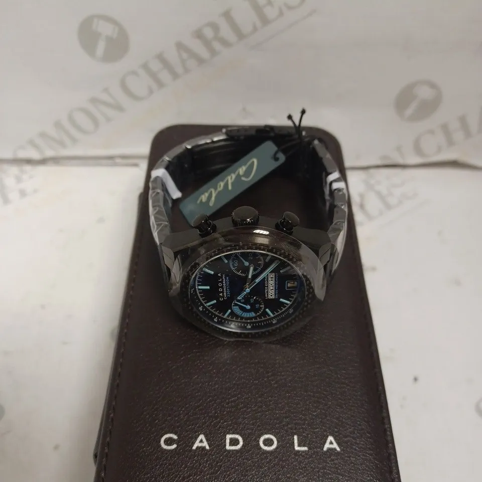 BOXED CADOLA GENTS LTD ED COSWORTH COSTIN SWISS CHRONO WITH ADDITIONAL STRAP - STAINLESS STEEL - 10 ATM - CARBON FIBRE DETAIL. 