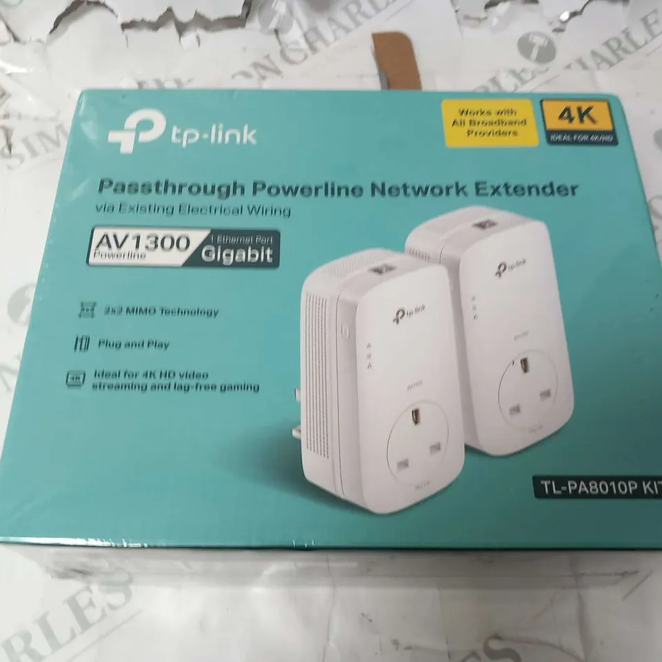 BRAND NEW BOXED AND SEALED TP-LINK PASSTHROUGH POWERLINE NETWORK EXTENDER VIA EXISTING ELECTRICAL WIRING AV1300 POWERLINE