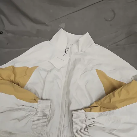 CALVIN KLEIN CROPPED COLOUR BLOCK NYLON JACKET - M