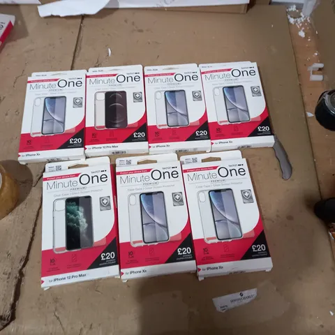 LOT OF 7 TECH 21 MINUTE ONE CLEAR IPHONE XR, IPHONE 12 PRO MAX CASES