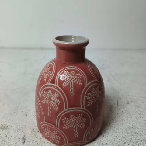 LANGS RED CERAMIC VASE WITH WHITE PALM MOTIF – DECORATIVE