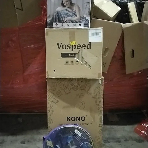 PALLET OF HOUSEHOLD ITEMS TO INCLUDE ELECTRIC OVER BLANKET, STAND MIXER, TENT, SUITCASE AND OTHER ASSORTED ITEMS...
