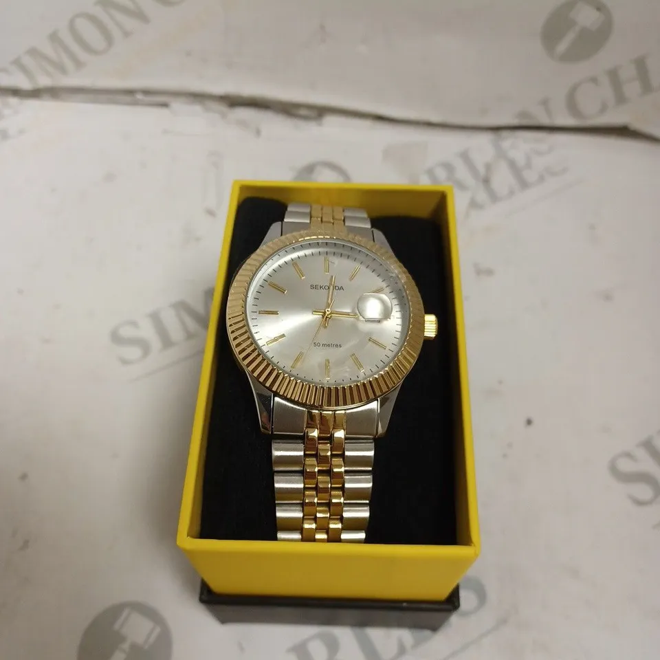 BOXED SEKONDA GENTS CLASSIC TWO TONE WATCH WITH STAINLESS STEEL BRACELET - JAPAN MOVEMENT - 5 ATM. 