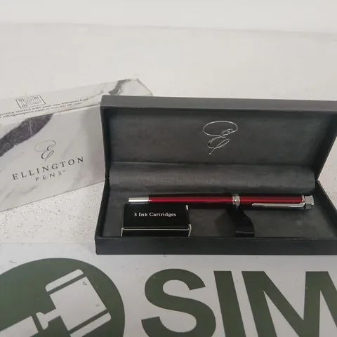 ELLINGTON PENS LUXURY FOUNTAIN PEN – RED WITH CHROME TRIM (BOXED)