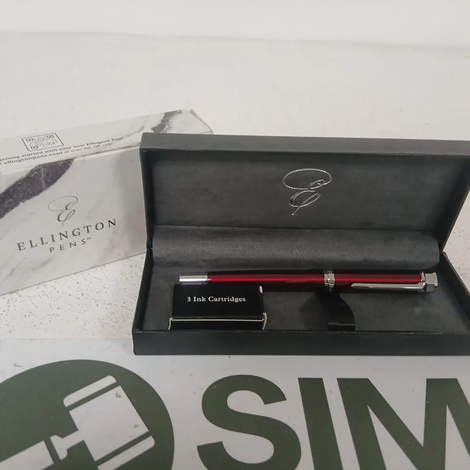 ELLINGTON PENS LUXURY FOUNTAIN PEN – RED WITH CHROME TRIM (BOXED)