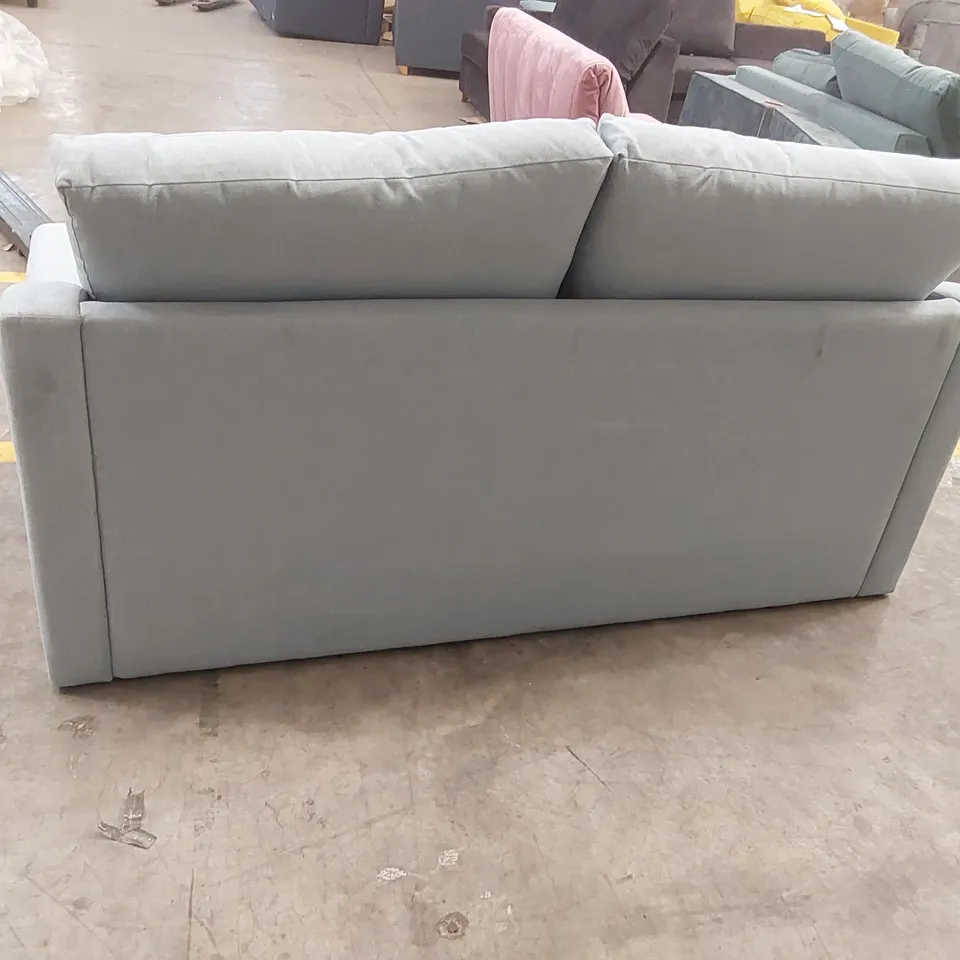 QUALITY DESIGNER 3 SEATER FABRIC UPHOLSTERED SOFA BED - SKY BLUE 