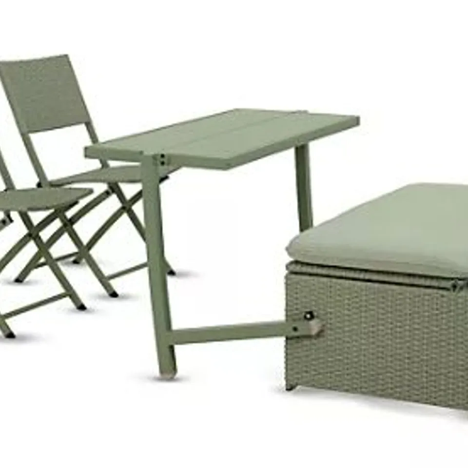 BOXED MY GARDEN STORIES MULTIFUNCTIONAL GARDEN STORAGE BENCH & 2X CHAIRS SAGE