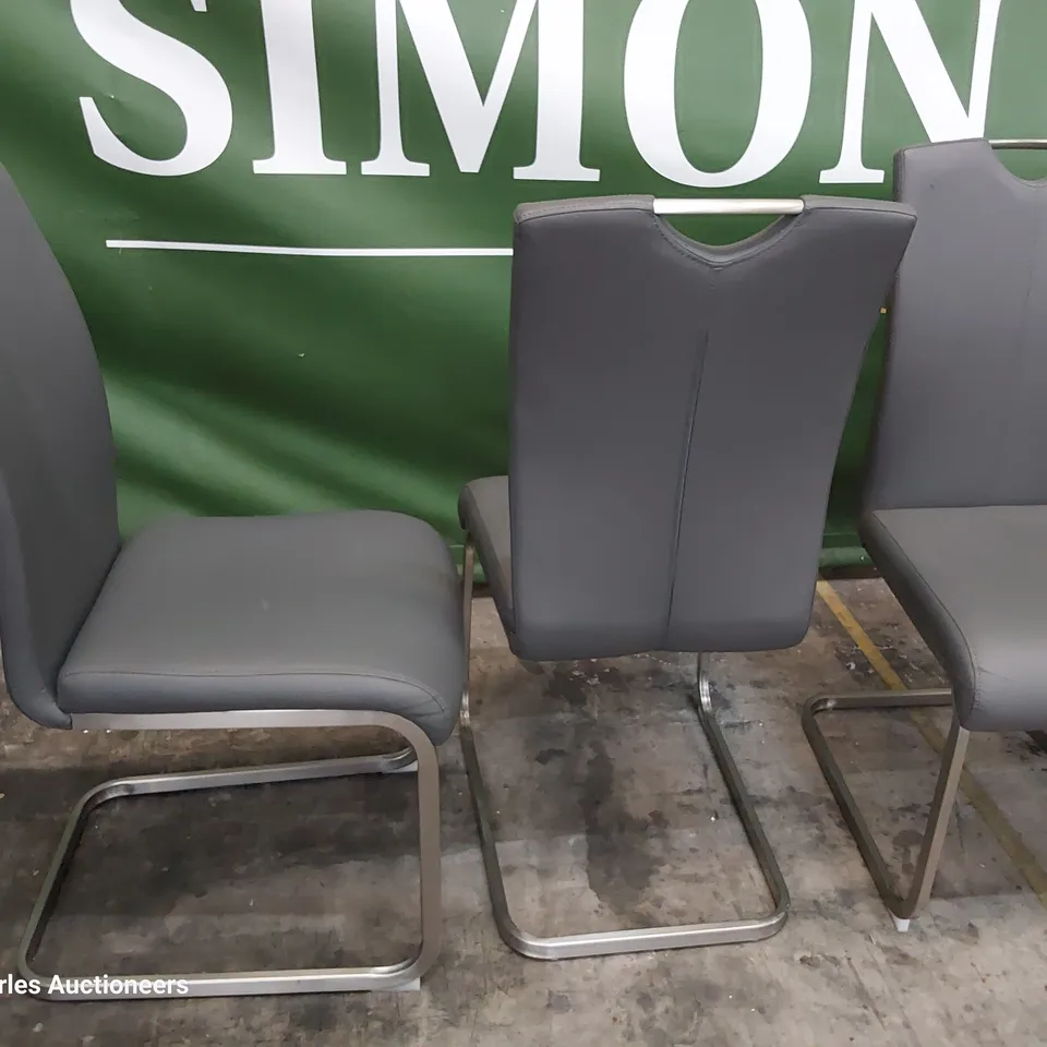 SET OF FIVE DESIGNER UPHOLSTERED DINING CHAIRS GREY PU ON METAL FRAMES 