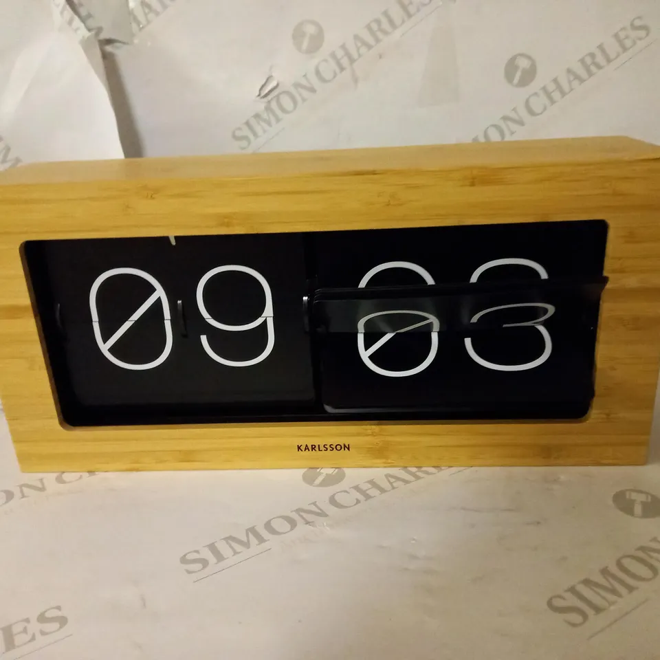 KARLSSON CLOCK, STEEL FRAME, GLASS, BAMBOO, 37 X 17,5 X 9 CM