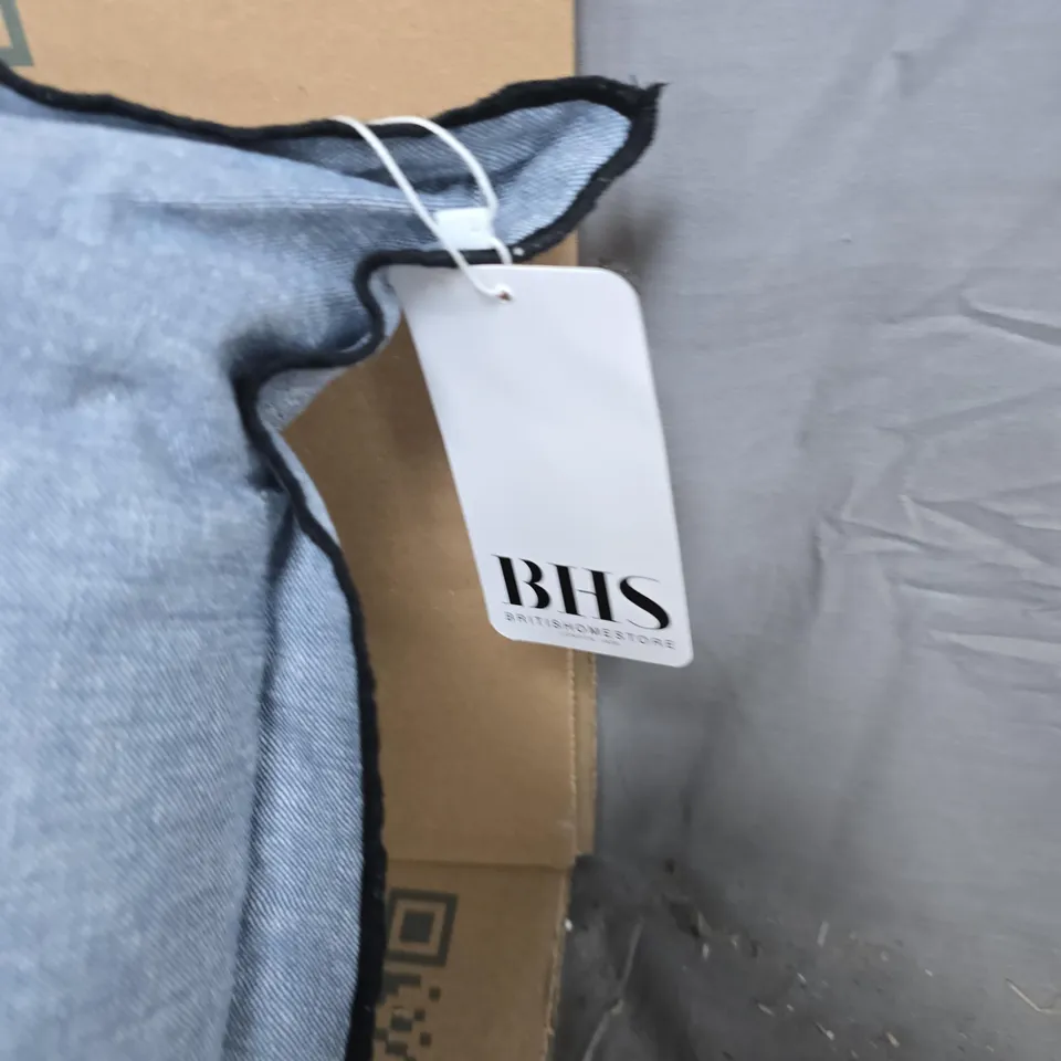 TWO LIGHT-BLUE CUSHIONS WITH NAVY PIPING – BHS LABEL (SET OF 2)