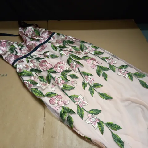 FLORAL EMBROIDERED NETTED DRESS IN BLUSH - UK 10