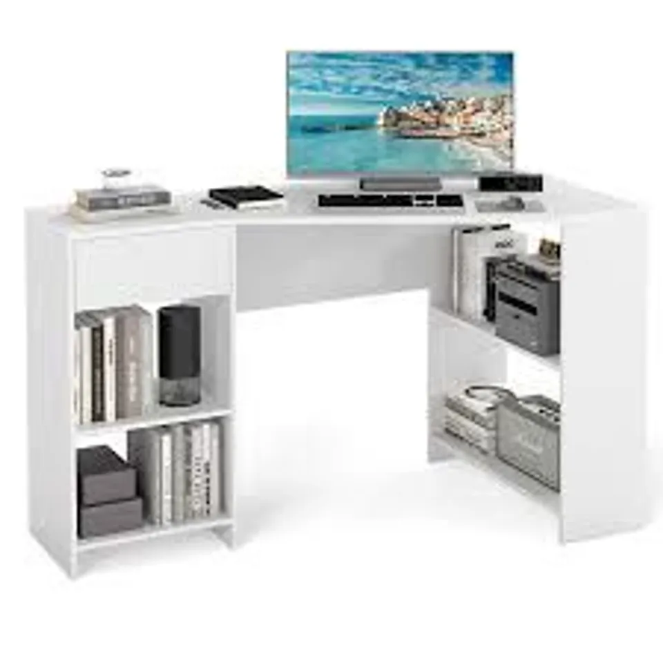 BOXED L-SHAPED COMPUTER DESK COMPACT EXECUTIVE DESK W/STORAGE (1 BOX)