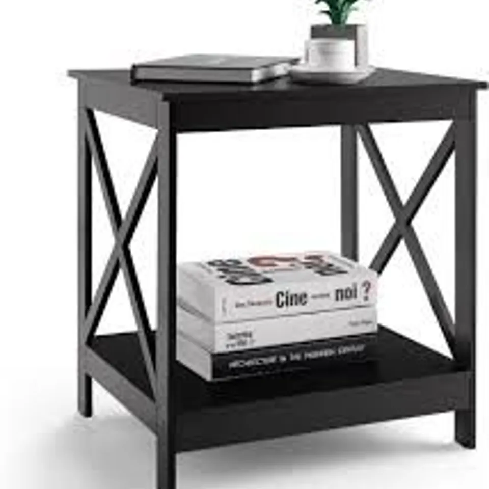 BOXED COSTWAY WOODEN SIDE TABLE X-FRAME STORAGE BEDSIDE END TABLE W/ OPEN SHELF MODERN NIGHTSTAND - BLACK