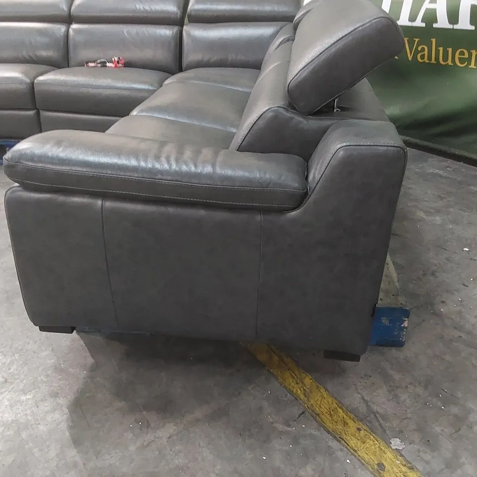 QUALITY DESIGNER ITALIAN MADE RICCARDO LEATHER ELECTRIC RECLINING CORNER SOFA - DARK GREY