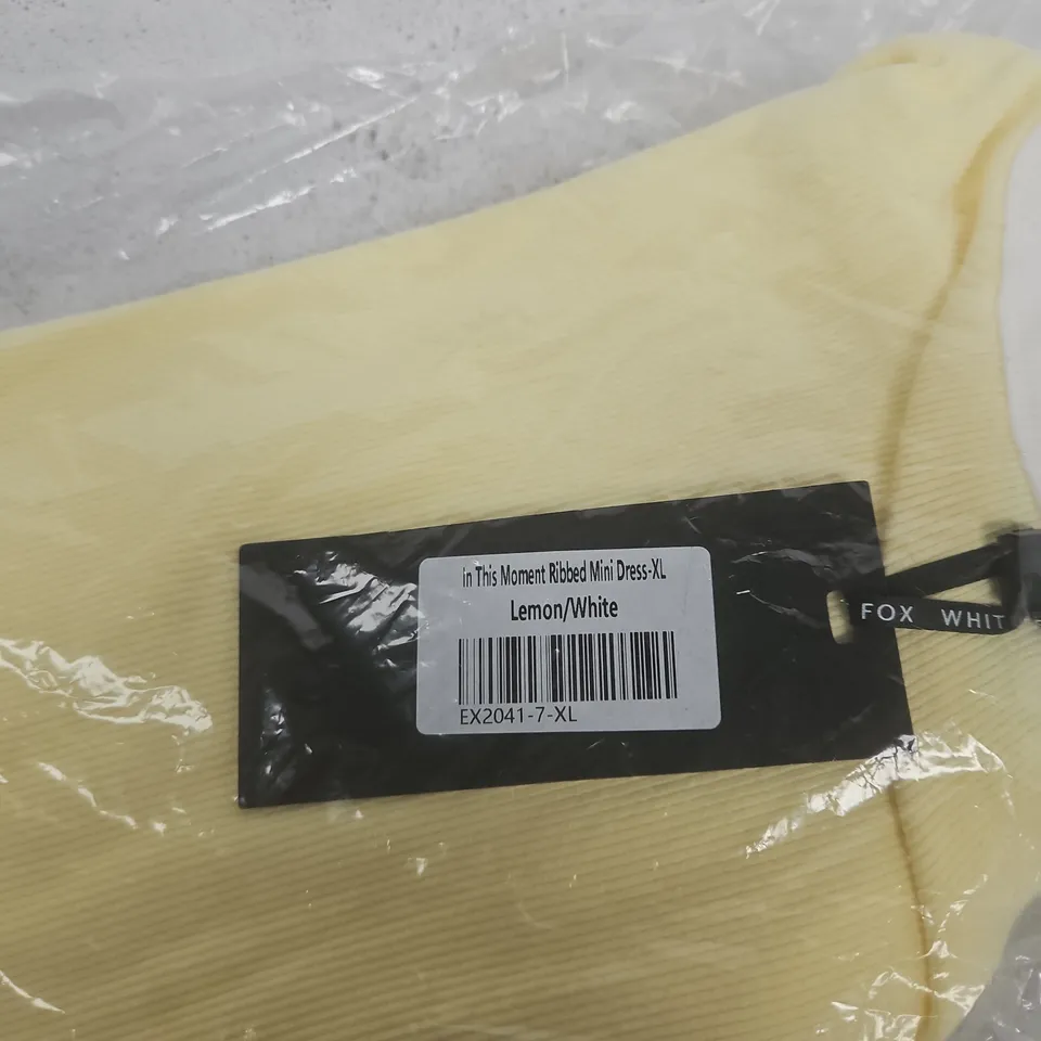 WHITE FOX IN THIS MOMENT RIBBED MINI DRESS XL – LEMON/WHITE (EX2041-7-XL)