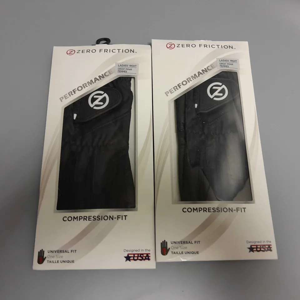 LOT OF 2 ZERO FRICTION LADIES RIGHT COMPRESSION FIT GLOVES