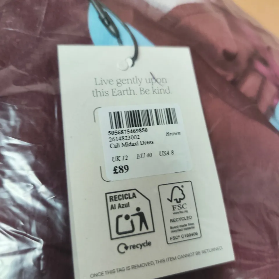 NOBODY'S CHILD CALI MIDAXI DRESS – BROWN, UK 12