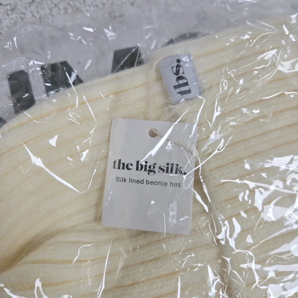 THE BIG SILK SILK-LINED BEANIE HAT - CREAM