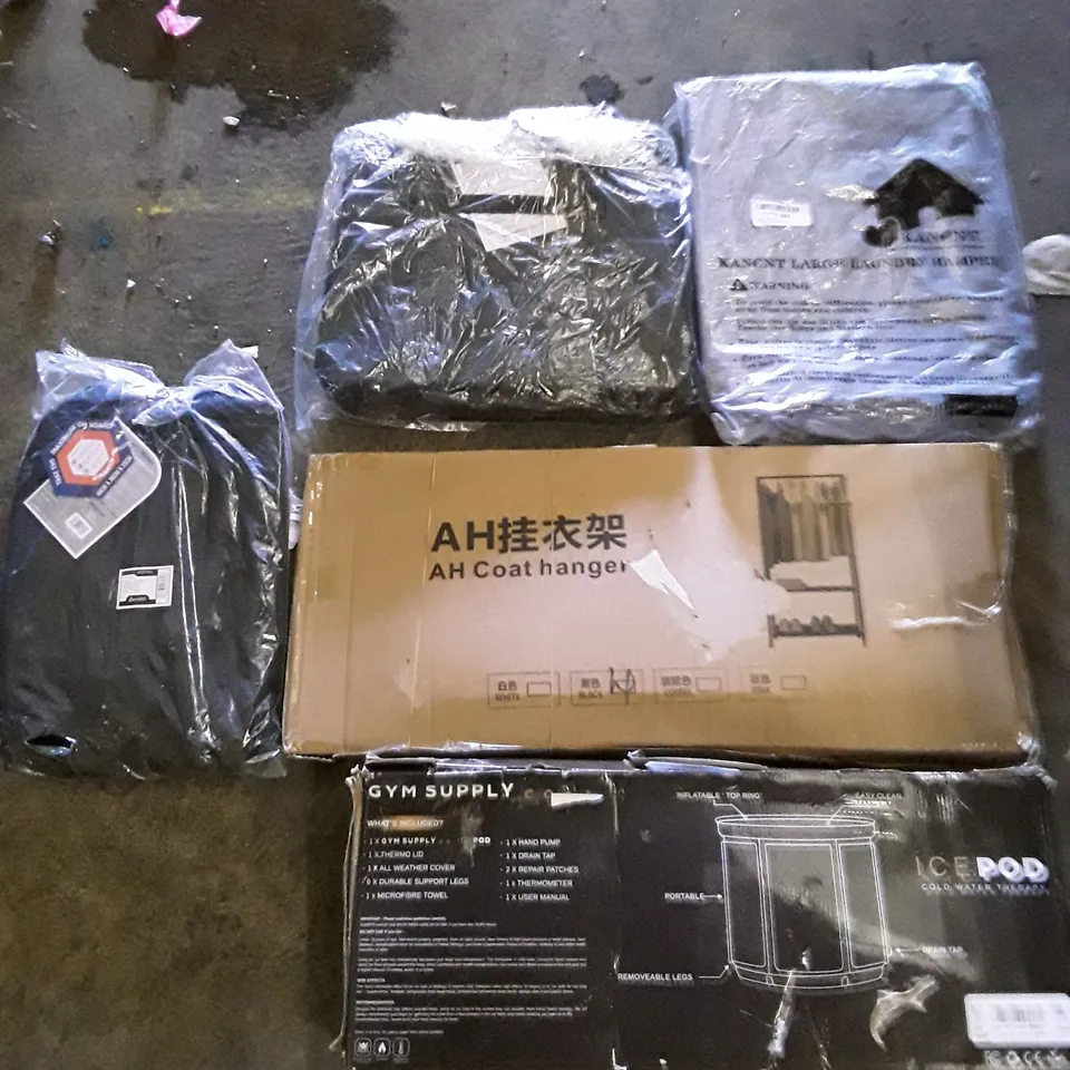 PALLET OF ASSORTED PRODUCTS TO INCLUDE;  AH COAT HANGER- KANCNT LARGE LAUNDRY BASKET- ICE POD EXT