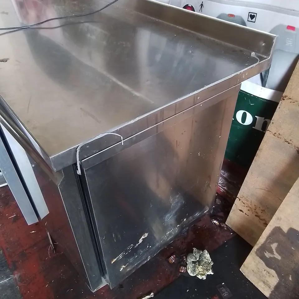 COMMERCIAL STAINLESS KITCHEN PREP COUNTER WITH CABINET STORAGE 