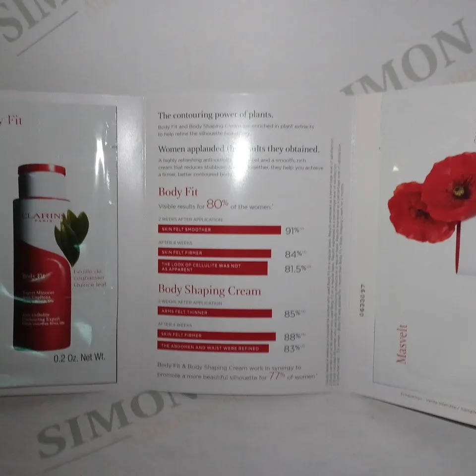LOT OF APPROX 20 X (2 X 8ML) CLARINS BODY FIT ANTI-CELLULITE CONTOURING EXPERT & BODY SHAPING CREAM SAMPLES