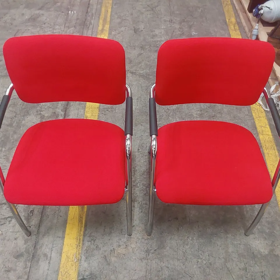 PAIR OF UPHOLSTERED RED OFFICE CHAIRS