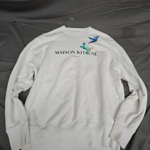 MAISON KITSUNÉ WHITE SWEATSHIRT – LOGO FOX BIRDS, SIZE L
