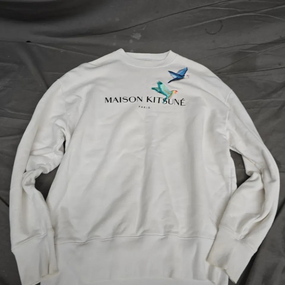 MAISON KITSUNÉ WHITE SWEATSHIRT – LOGO FOX BIRDS, SIZE L