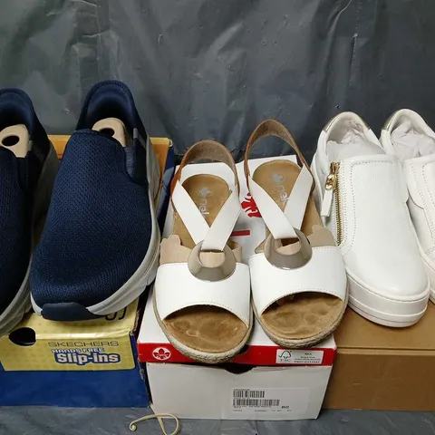 APPROXIMATELY 14 ASSORTED SHOES & FOOTWEAR TO INCLUDE SKECHERS, DUNE LONDON, RIEKER, ETC