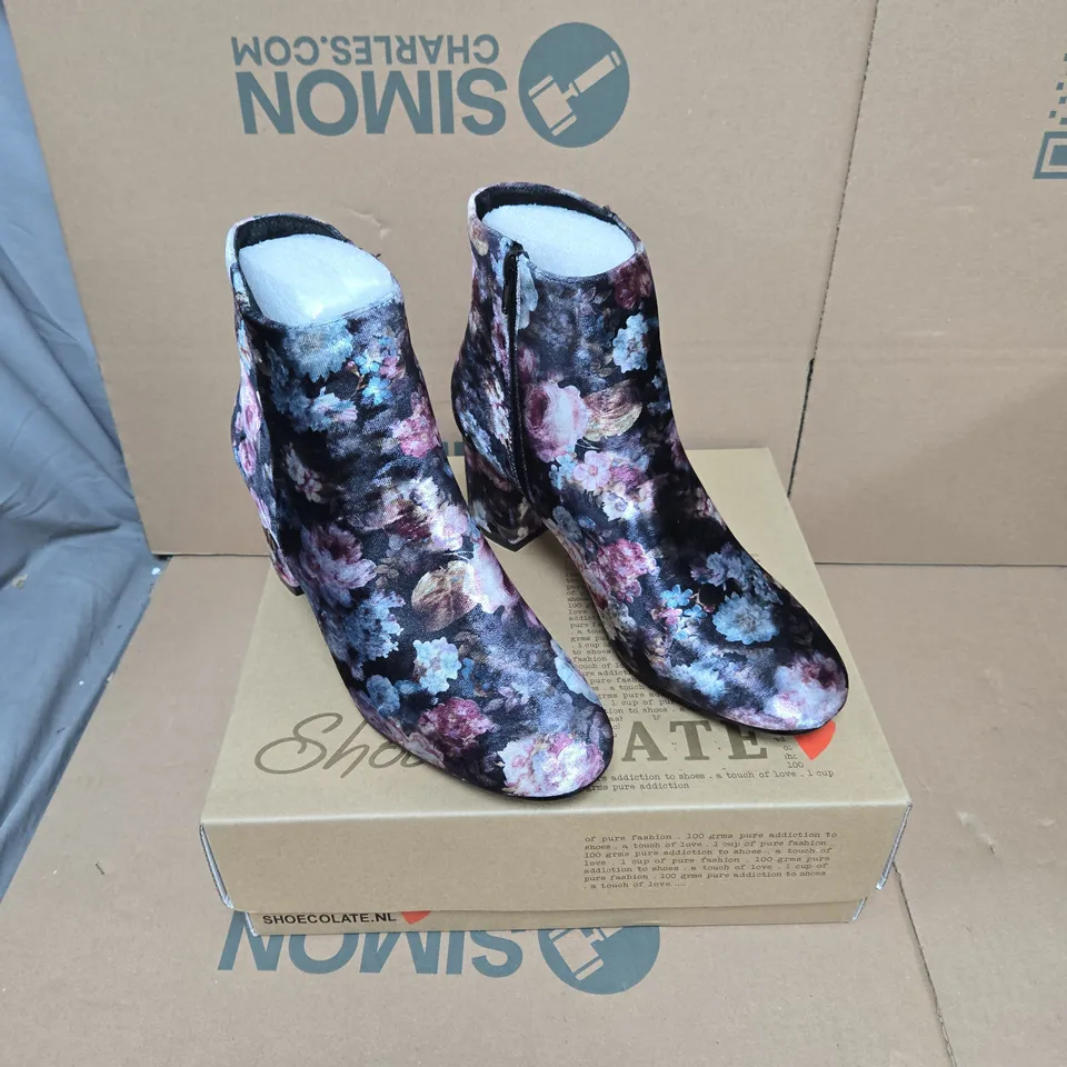 SHOECOLATE FLORAL PRINT ANKLE BOOTS – WOMEN'S UK 7.5 BOXED