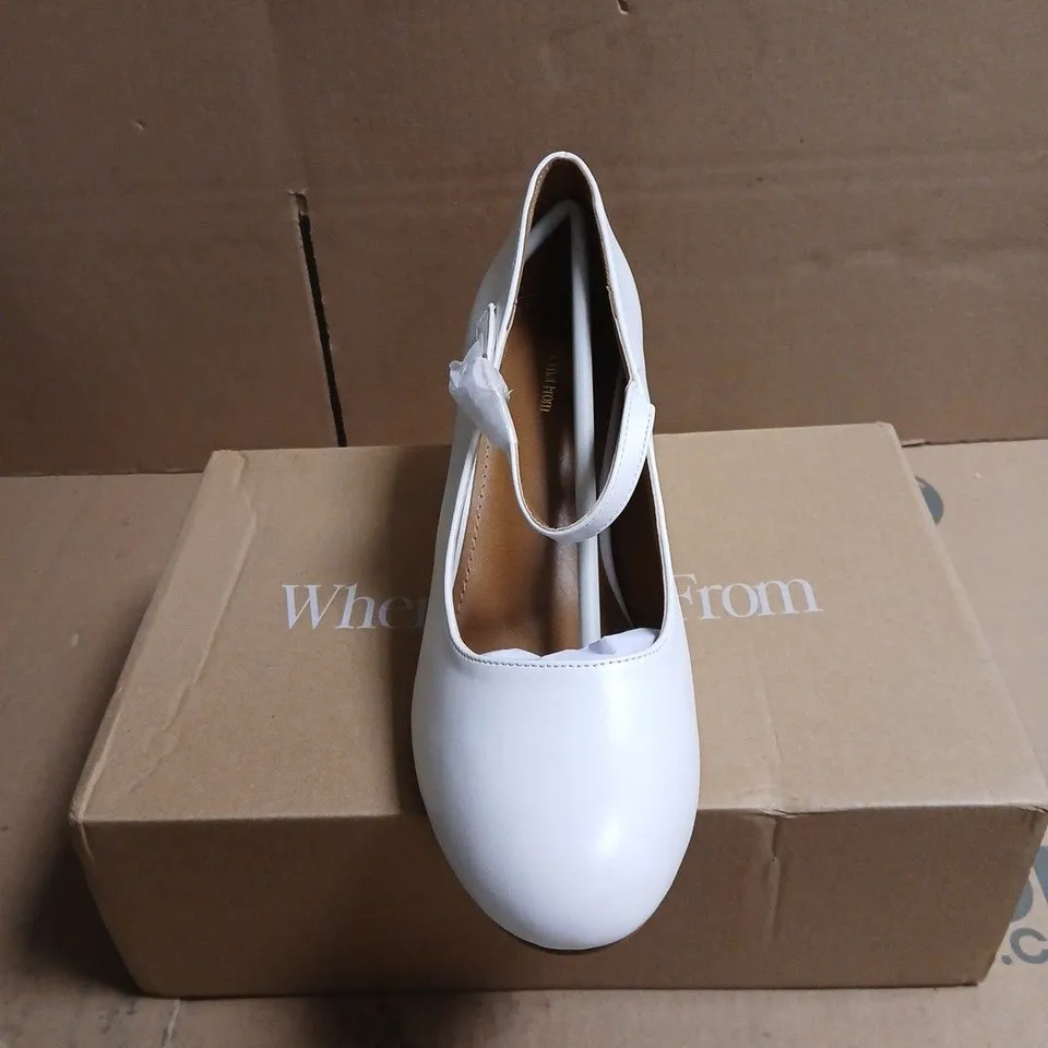 "WHERES THAT FROM" WHITE LEATHER HIGH HEEL SHOES WITH ANKLE STRAP – WOMEN'S UK SIZE 7 BOXED