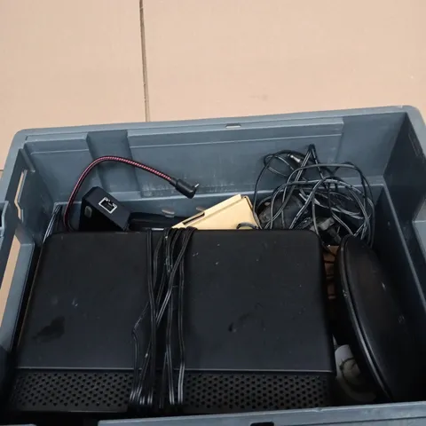 BOX OF APPROXIMATELY 10 ASSORTED GOODS INCLUDING WIFI ROUTERS AND ETHERNET CABLES