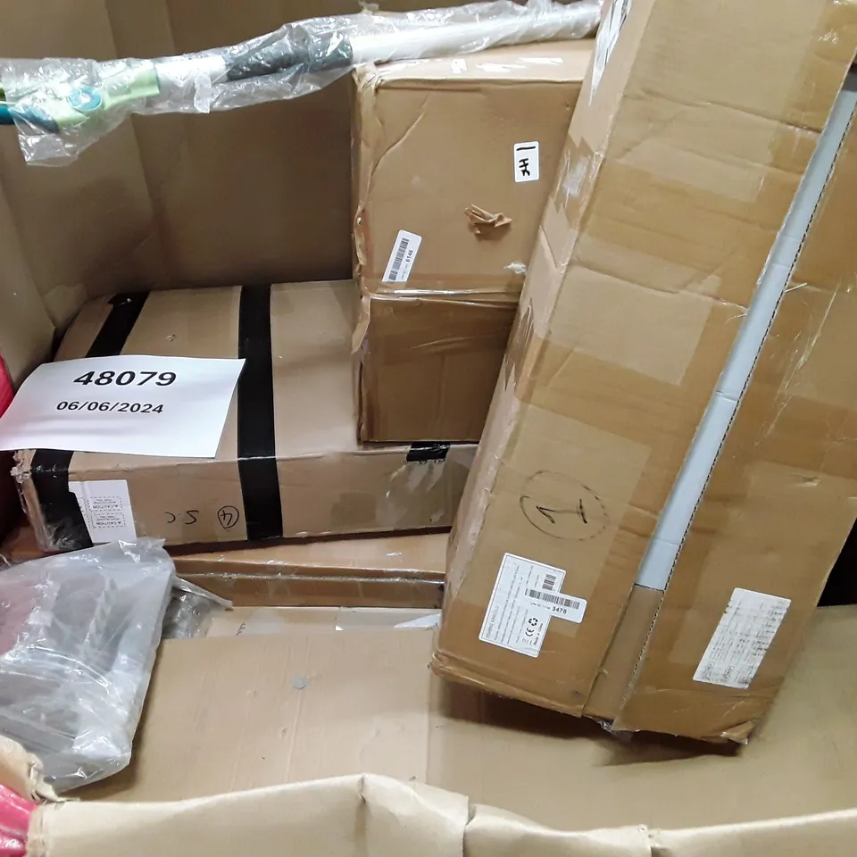 PALLET OF ASSORTED PRODUCTS INCLUDING WOK, SEAT CUSHION, MULTI TRAINING BENCH, 20V TILLER, LADDER LEVELER STAIR AID 