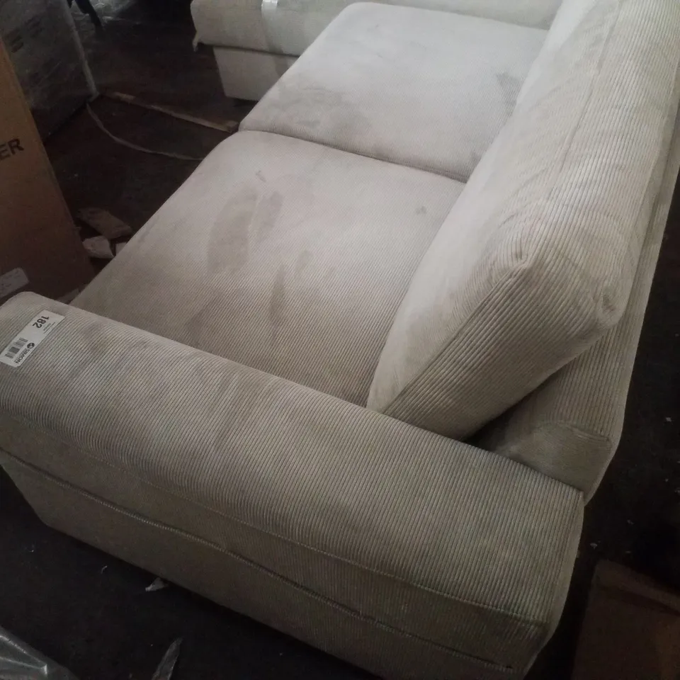 CORDUROY CREAM FABRIC 4 SEATER SOFA WITH RHF CHAISE & PULL OUT SLEEPER