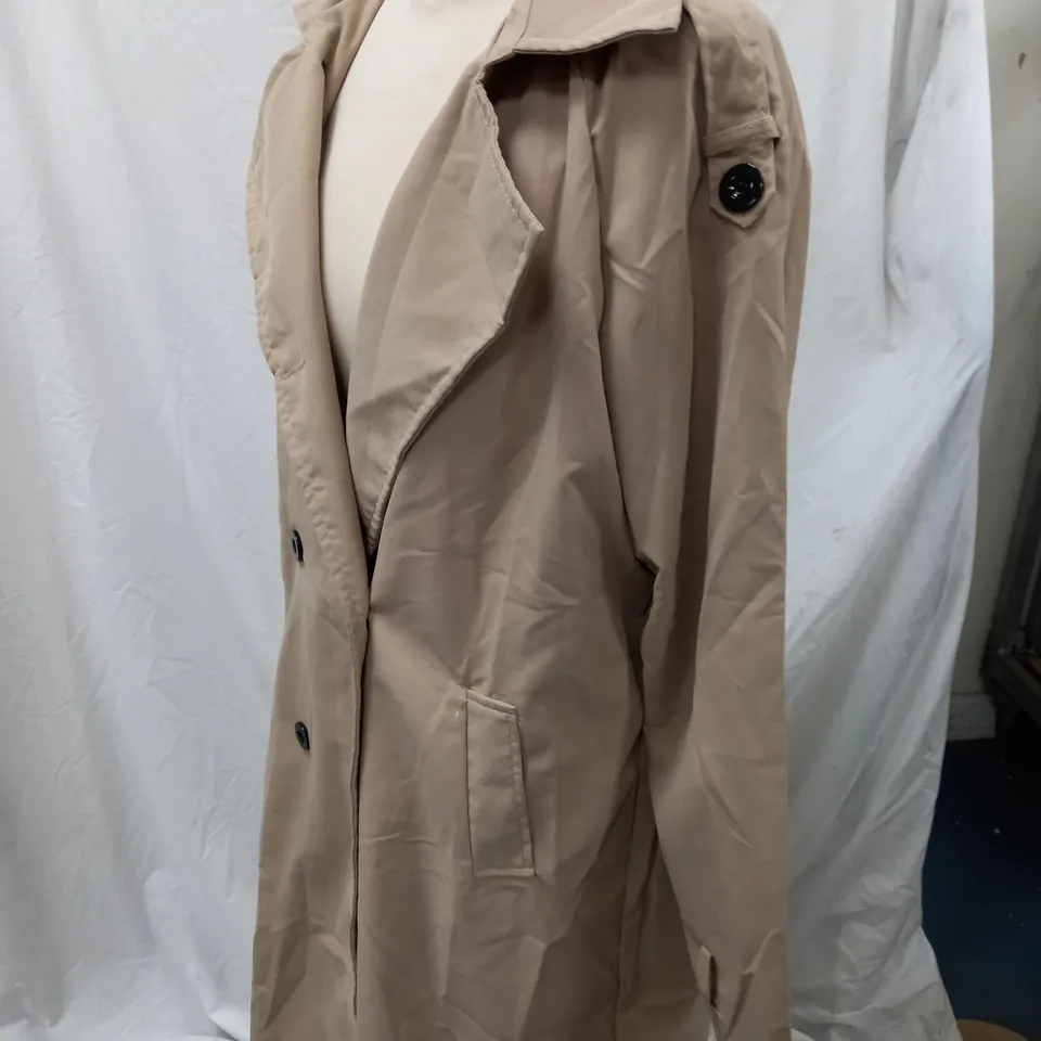 PACKAGED BEIGE COAT WITH BUTTONS AND TIE UP BELT