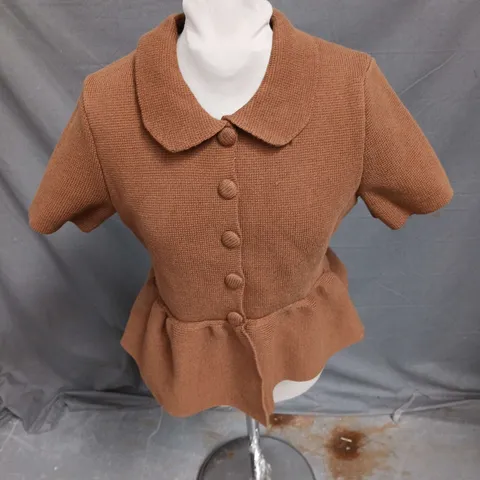 ZARA KNITTED PEPLUM TOP IN BROWN SIZE S