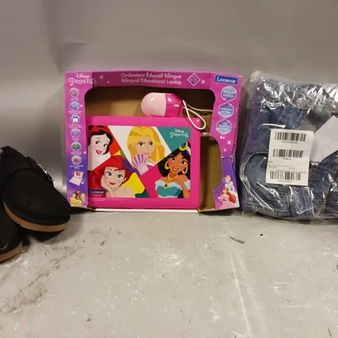 BOX OF APPROXIMATELY 5 ASSORTED ITEMS TO INCLUDE - NEW LOOK CLOGS , DISNEY PRUNCESS LEXIBOOK , EVERYDAY SKINNY JEANS ETC