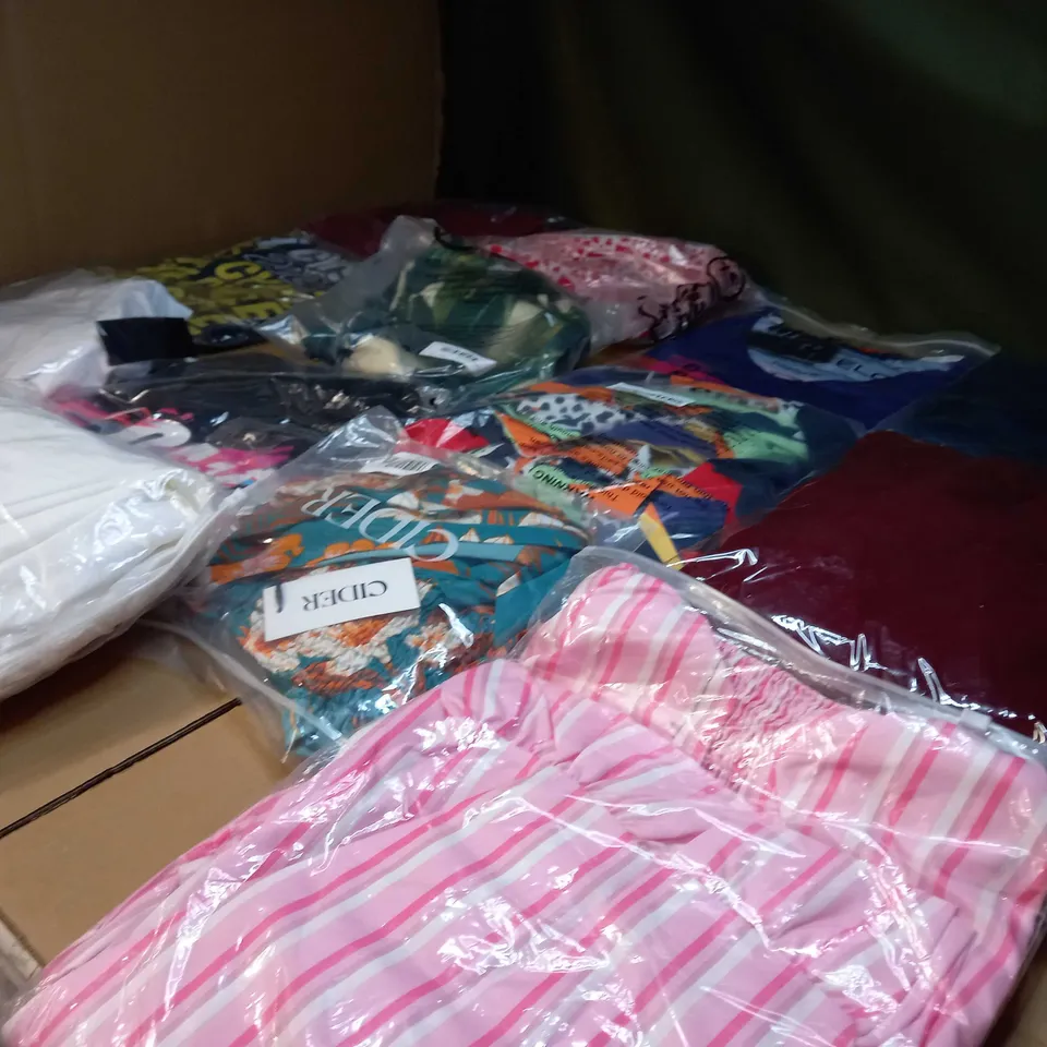 LOT OF APPROX 25 ASSORTED CLOTHING ITEMS VARYING IN SIZE/COLOUR/STYLE TO INCLUDE: TROUSERS, TOPS, DRESSES