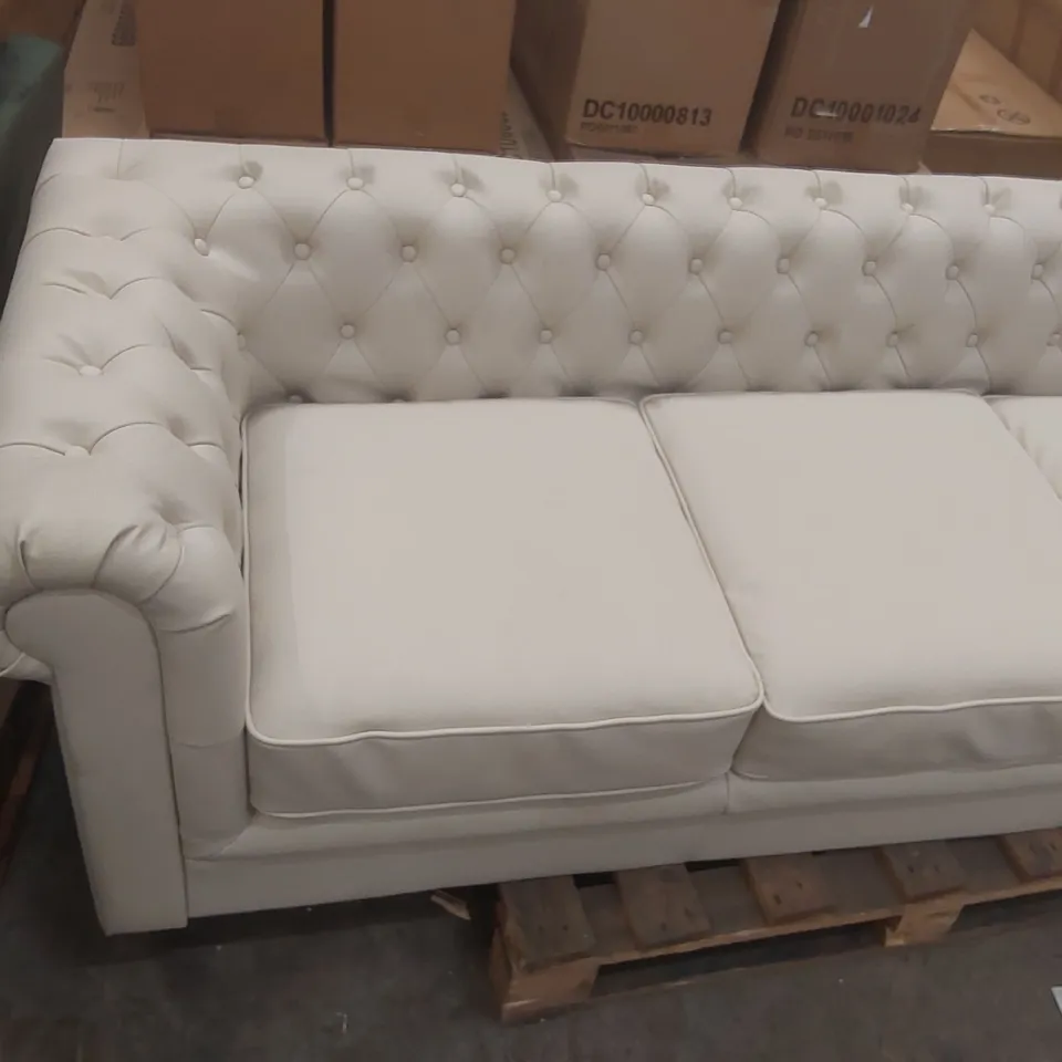 QUALITY DESIGNER 4-SEATER FAUX LEATHER CREAM CHESTERFIELD SOFA