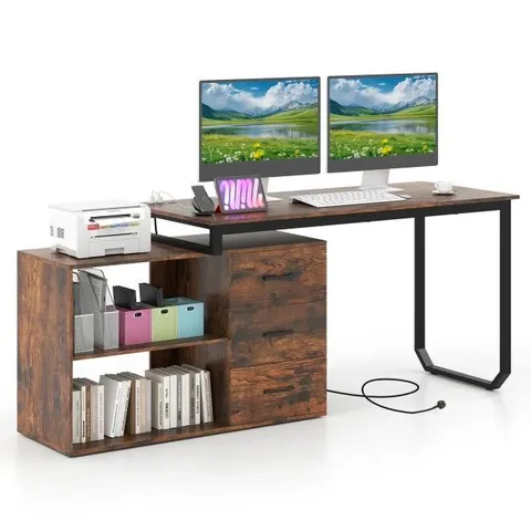 BOXED COMPUTER DESK WITH 3-TIER FABRIC DRAWERS REVERSIBLE STORAGE SHELF 4-HEIGHT ADJ