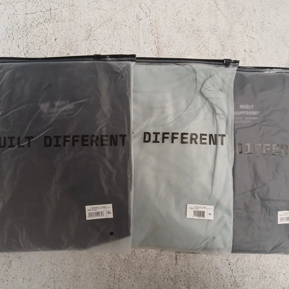 SET OF APPROXIMATELY 10 ASSORTED BUILT DIFFERENT T-SHIRTS/SHIRTS IN VARIOUS COLOURS AND SIZES