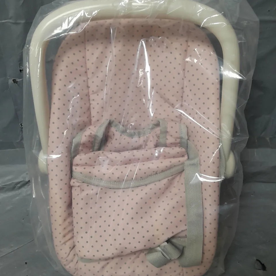 BOXED OLIVIA'S LITTLE WORLD POLKA DOT PRINCESS 2PC. BABY DOLL CARRIER AND CAR SEAT SET