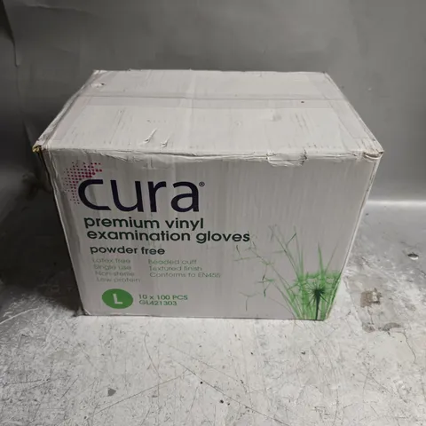 BOXED CURA PREMIUM VINYL EXAMINATION GLOVES - 10 X 100PCS - L