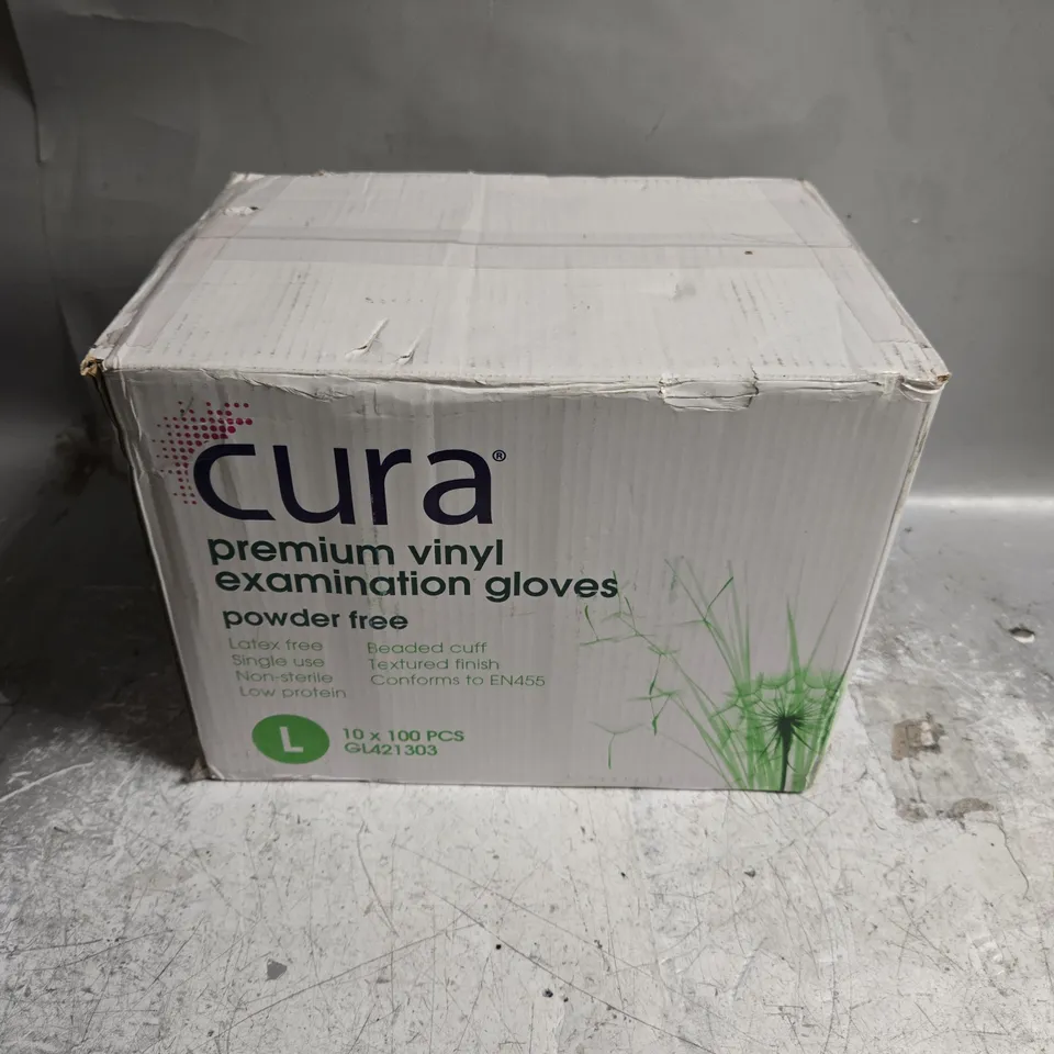 BOXED CURA PREMIUM VINYL EXAMINATION GLOVES - 10 X 100PCS - L