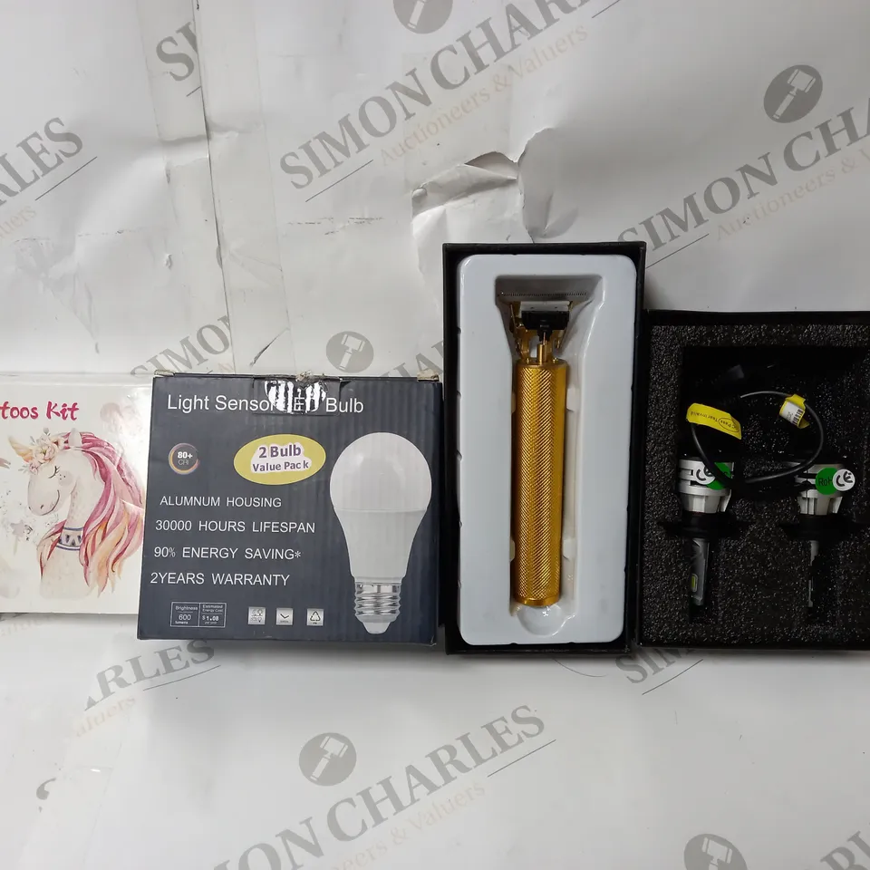 BOX OF APPROX 20 ASSORTED ITEMS TO INCLUDE - SMART BRACLET - LED HEADLIGHT CONVERSION KIT - UNBRANDED HAIR TRIMMER ECT
