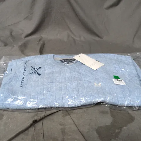 BAGGED CREW CLOTHING COMPANY LAMBS WOOL CABLE CREW CASHMERE BLUE LARGE JUMPER