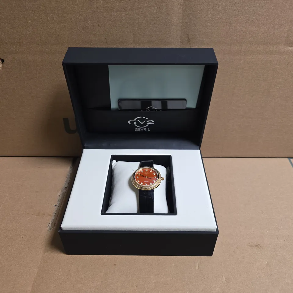 BOXED GV2 BY GEVRIL WOMEN'S 13303 AREZZO SWISS MADE DIAMOND AND LEATHER WATCH