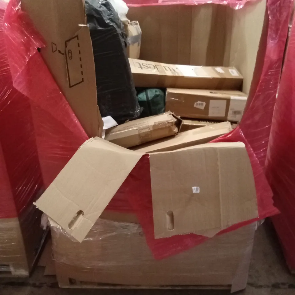 PALLET OF ASSORTED HOUSEHOLD GOODS & PRODUCTS TO INCLUDE; AIR COOLERS, BASSINET COT, FOLDING HAND TROLLEY, BOXED FURNITURE ETC 