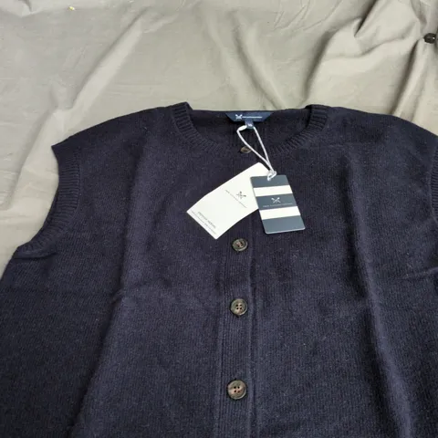 CREW CLOTHING COMPANY HARMONY BUTTON THROUGH CRREW NECK VEST SIZE 16 NAVY