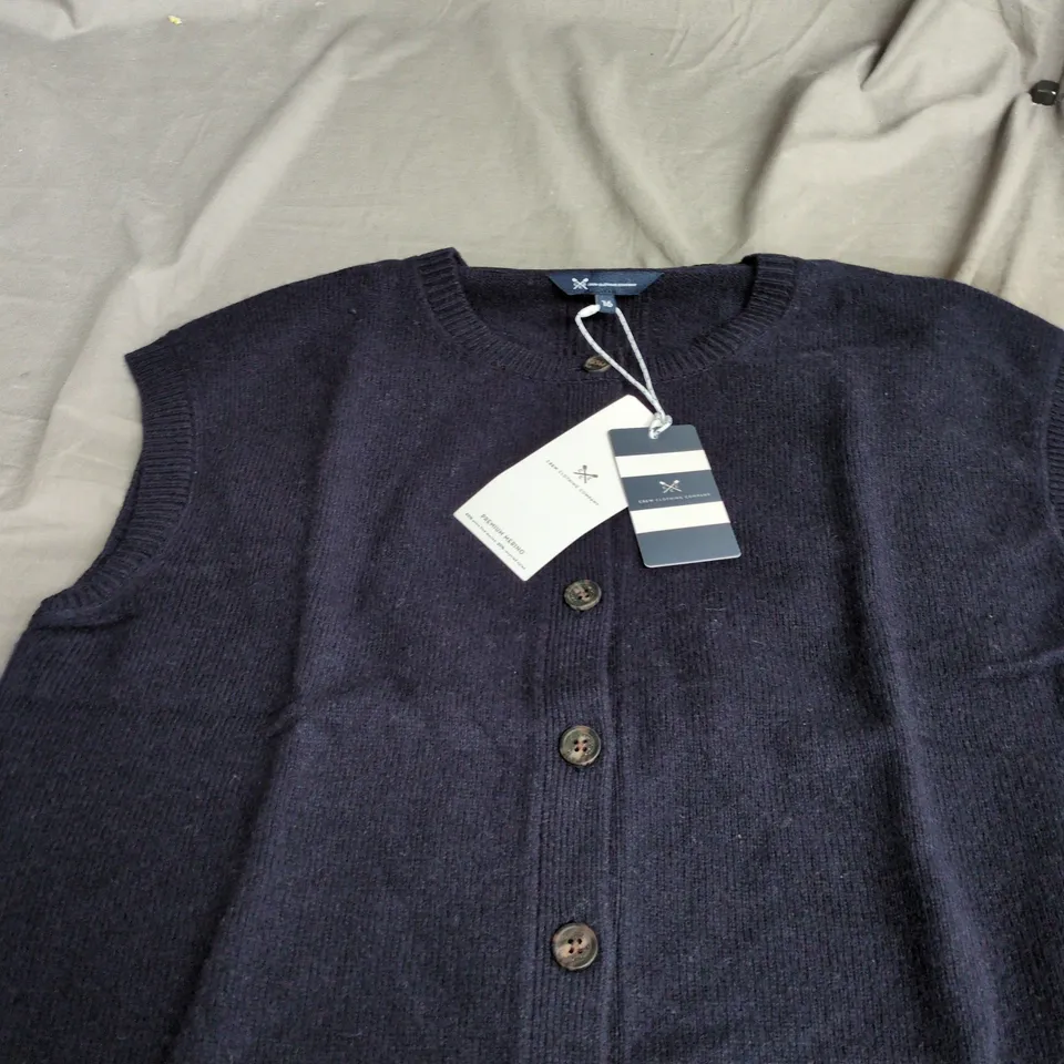 CREW CLOTHING COMPANY HARMONY BUTTON THROUGH CRREW NECK VEST SIZE 16 NAVY